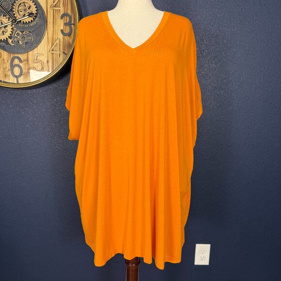 Ulla Popken Orange V-Neck Swing A-line Hem Jersey Knit Tee Tunic | Size 28/30 - Picture 1 of 9